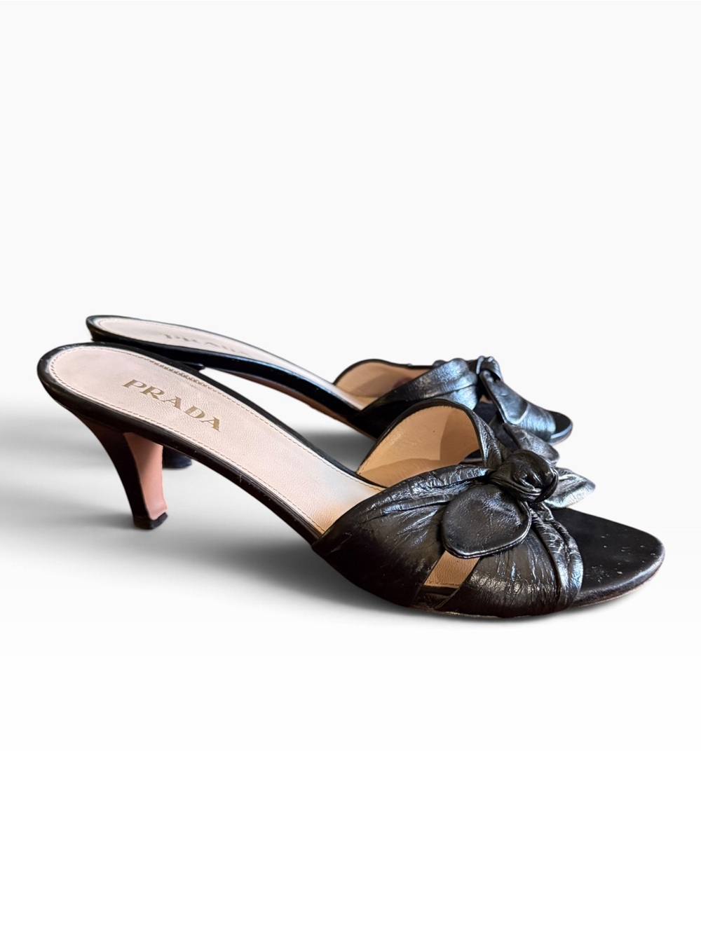 Prada Black Leather Bow Open-Toe Heel Mules EU 40.5